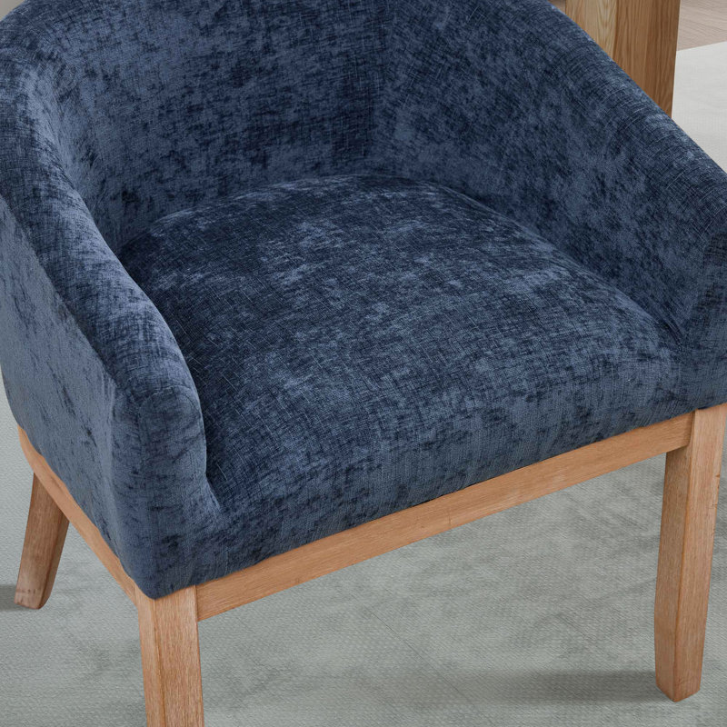 Chaises de salle à manger rembourrées avec pieds en bois d'hévéa l 24,6 po, Bleu / chenille