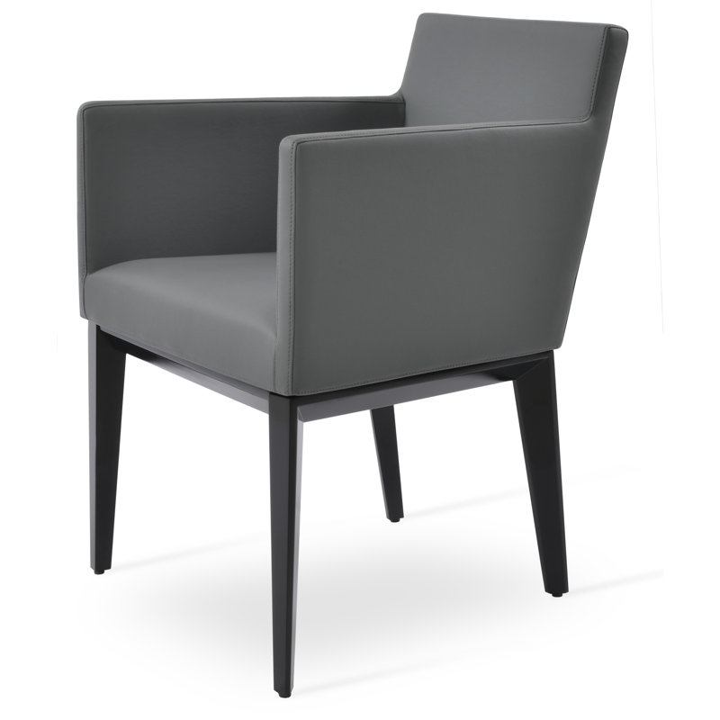 Harput Black Lacquer Wood Arm Chair, Gray