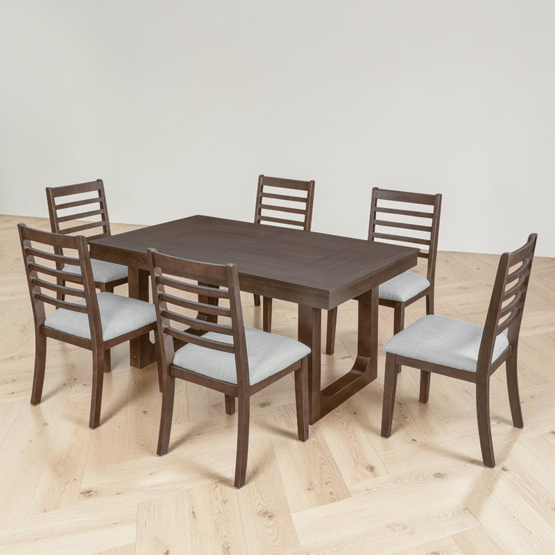 Extended Dining Set, Walnut/Beige, 7 - Piece