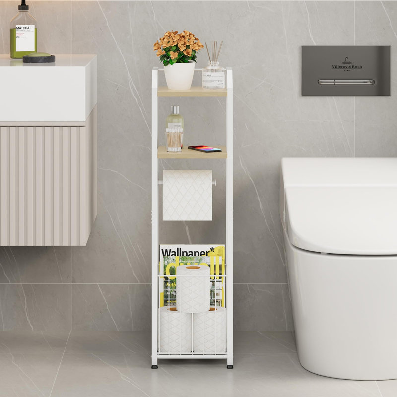Free Standing Toilet Paper Holder, Blanc