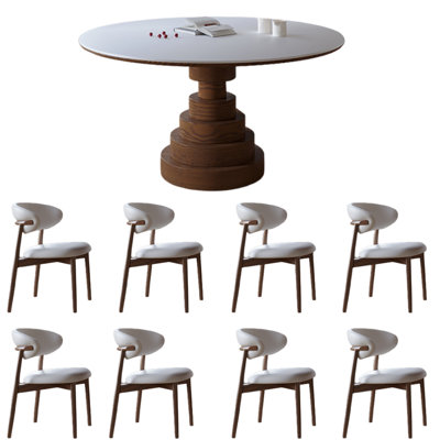 Sintered Stone Ash Wood Round Dining Table Set -  HomeLuxea, YWYL82FV7U