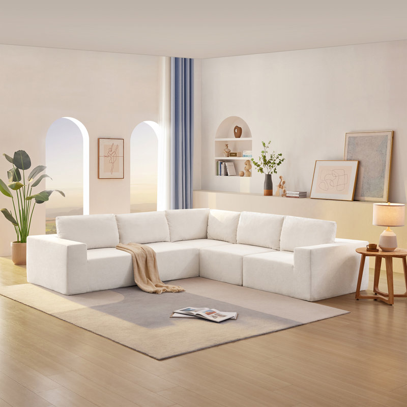 Canapé modulaire en forme de L 116 * 116 ", Tissu beige