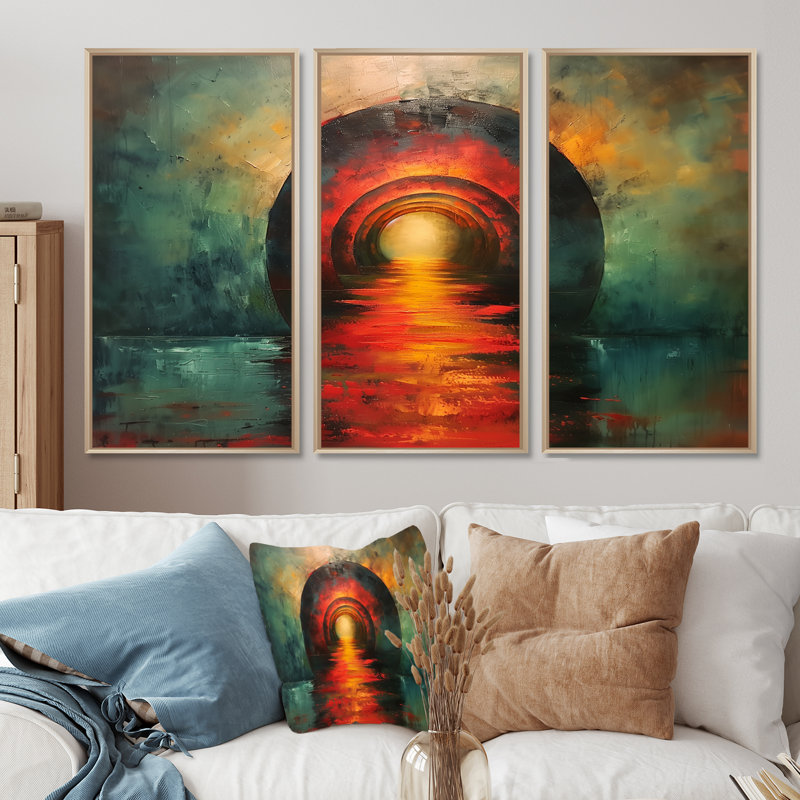 Oval - Ensemble de décoration murale Tunnels, H 32 po x l 16 po x P 1 po, Toile naturelle avec cadre flottant