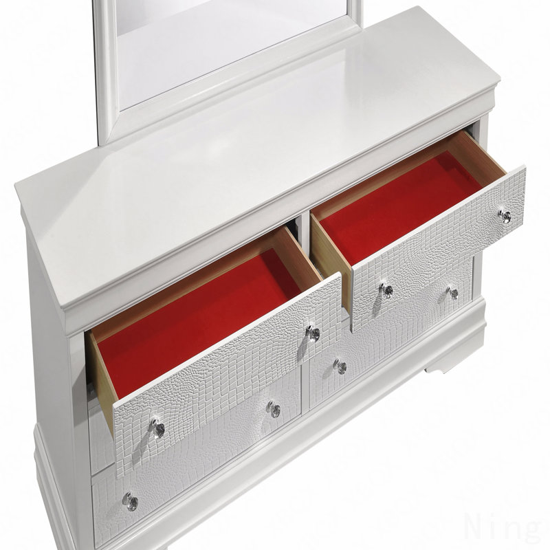 6-Drawer Dresser, Modern Style  Woodenen Construction, White