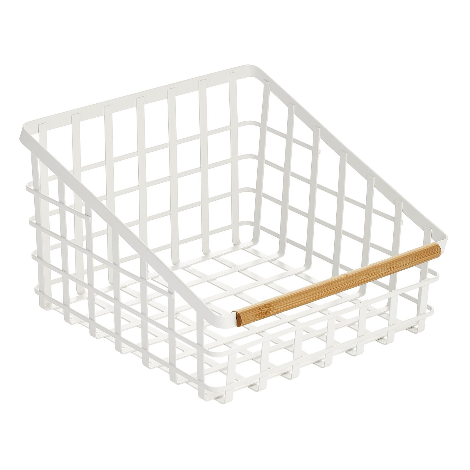 mDesign Large Slanted Metal Kitchen Bin Basket, Wood Handle, Matte