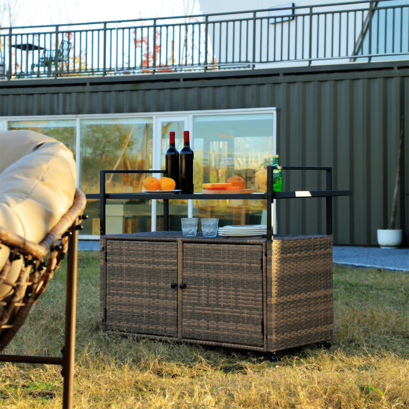 Outdoor Wicker Bar Cart(No Include Stool)