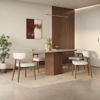 Round Dining Table, Natural Wood Cream Style