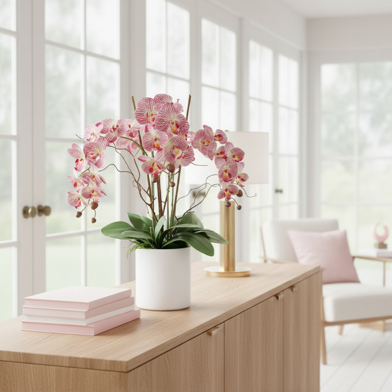Orchids Arranged in Fiberstone Planter, Pink