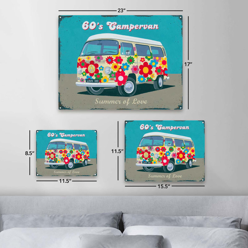 Retro Campervan des années 60 sur impression métallique, H 11,5 po x l 15,5 po x P 0,04 po