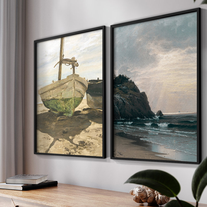Vintage nAUTICAL II - estampe numérique encadrée - ensemble de 2, H 23 po x l 58 po, Noir, noir, noir, noir
