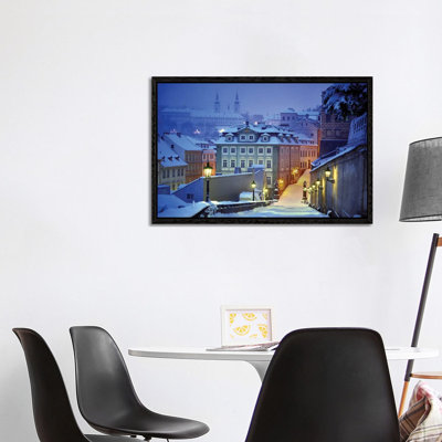 Prague In White by Martin Froyda - Floater Frame Print on Canvas