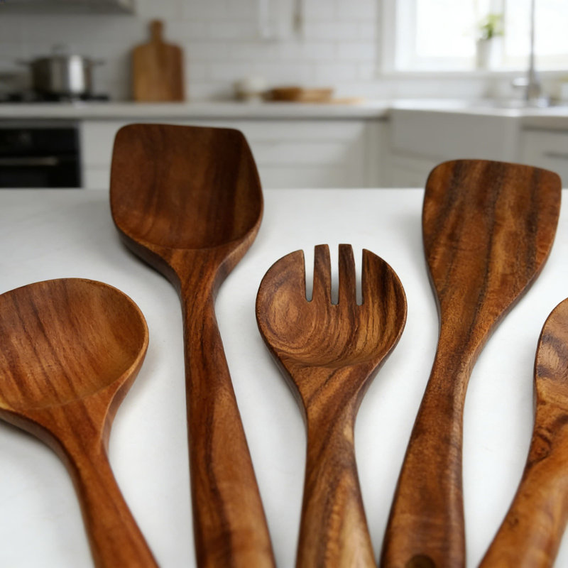 7-Piece Teak Wooden Utensil Set, Handcrafted Cooking Spoons And Spatulas For Nonstick Cookware, Heat-Resistant And Durable For Everyday Use