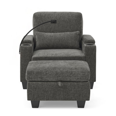 Single Sofa Recliner with Adjustable Backrest, USB Charging, Phone Stand, and Hidden Storage Ottoman