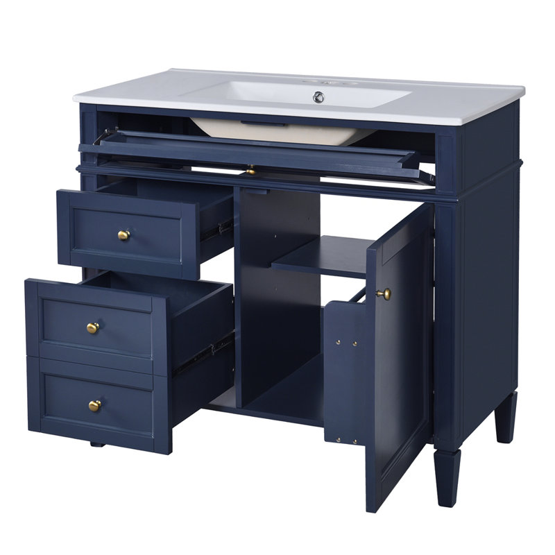 Meuble-lavabo 36 po avec lavabo supérieur, Bleu