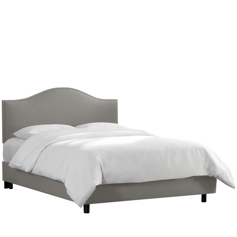 Lit tapissier standard à profil bas , Double, Lin classique gris
