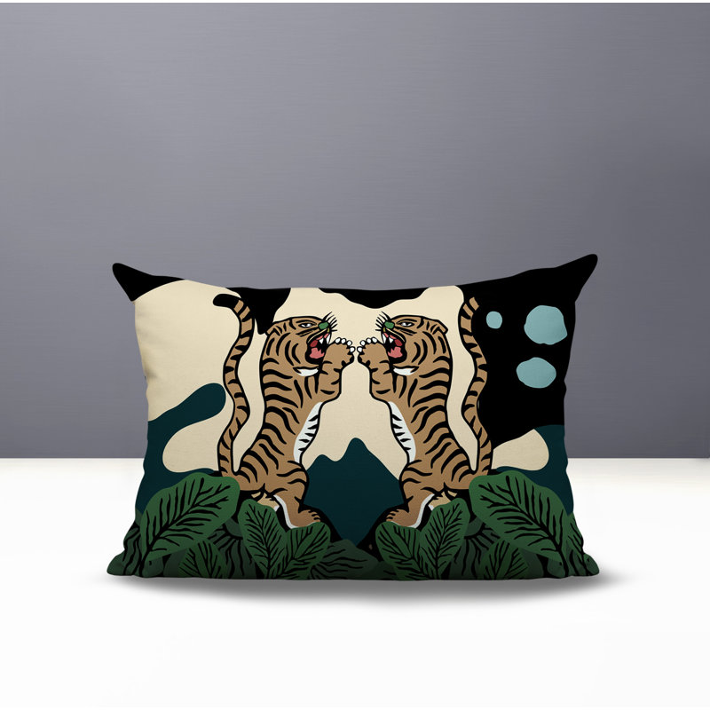 Oreiller rectangulaire réversible intérieur / extérieur Mikro Tiger, Émeraude, H 20 po x l 14 po