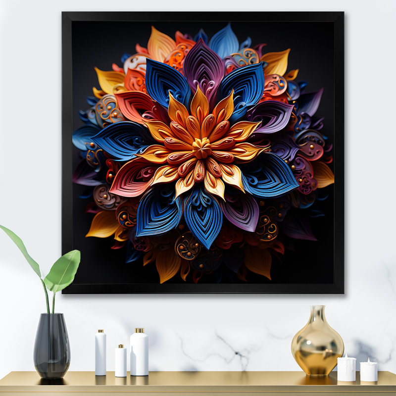 Hindouisme Mandala Lotus méditation I sur toile, H 30 po x l 30 po x P 1 po, Cadre simple noir