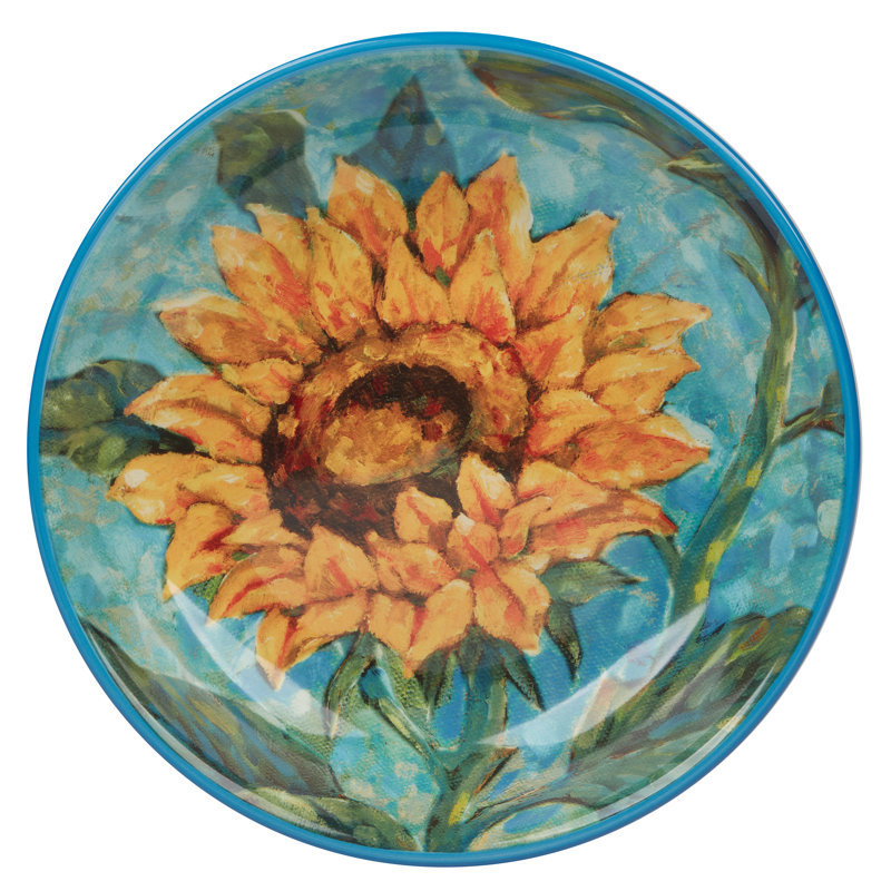 Golden Sunflower Blue Ceramic Soup and Salad Bowls Set