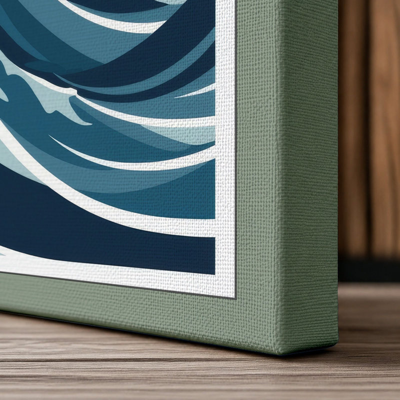 Great Wave Rising Japandi - Wrapped Canvas, 30x20 - 76.2 x 50.8 cm, Sage Border