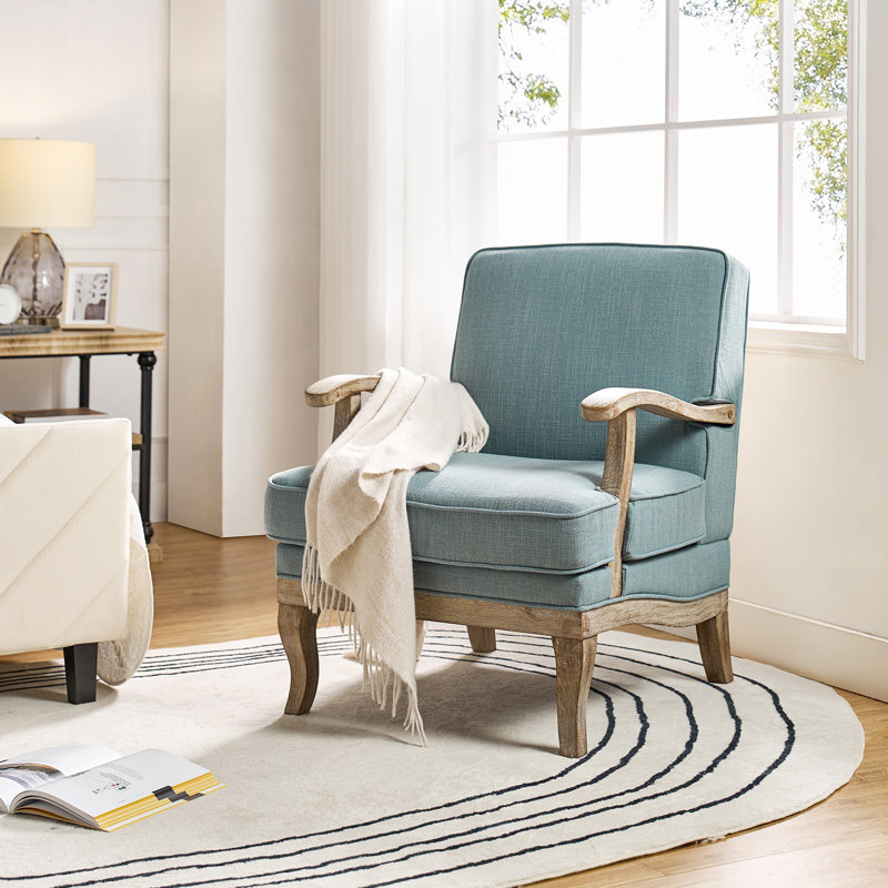 Amilio 28" W Farmhouse Polyester Armchair with Solid Wood Legs, Blue