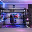 Lit double mezzanine double en métal avec bureau en forme de L, garde-robe, tablette réglable, USB et DEL, mezzanine haute pour enfants, adolescents, adultes, noir