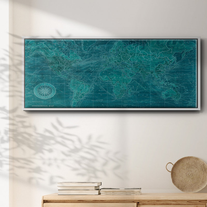 Carte du monde azur - toile encadrée, H 20 po x l 50 po
