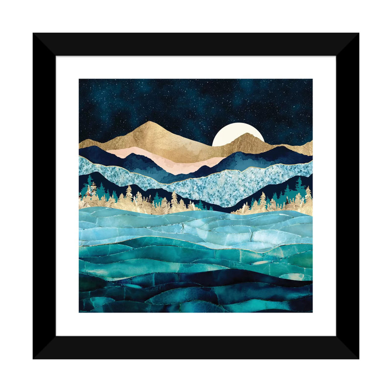 Midnight Ocean - impression d'art graphique, Papier encadré noir, Blanc, H 16 po x l 16 po x p 1 po