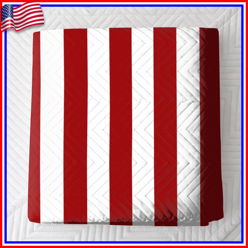 Red Vertical Stripes Quilted Bedspread All Sizes, Queen