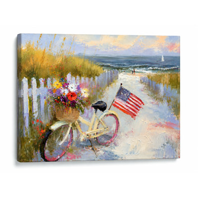 Coastal Bicycle by the Dunes Wrapped Canvas Wall Art, 36" H x 48" W x 1.5" D