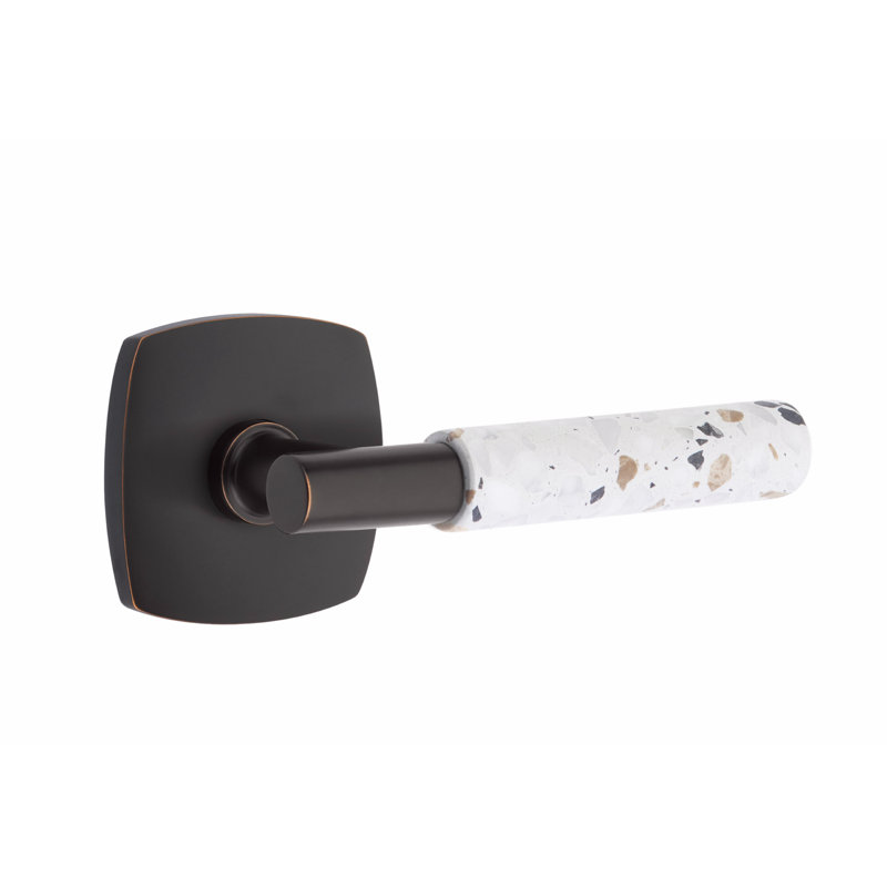 Ensemble de faux leviers Emtek Select, rosette Urban Modern, tige en T, Bronze huilé / terrazzo clair
