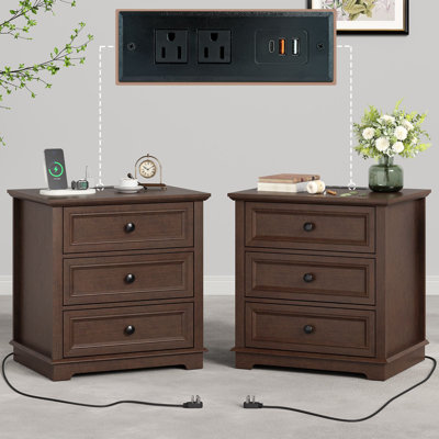 Red Barrel Studio® 3-Drawer Beattie Sets with Storage and Built-in Outlets