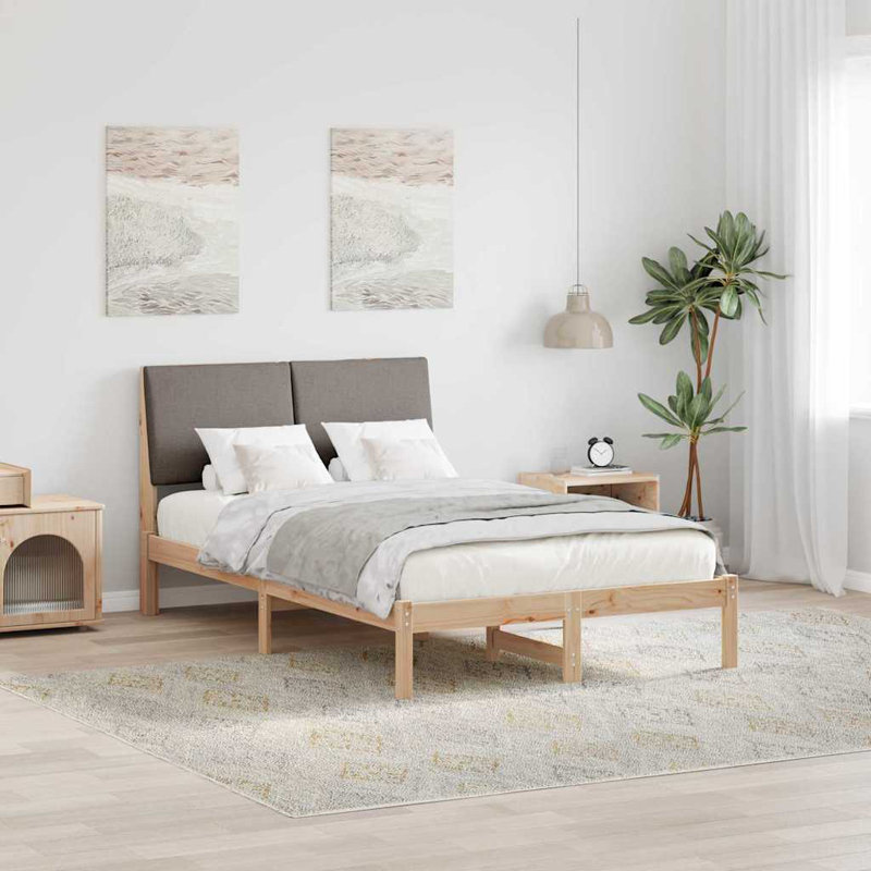 Solid Wood Bed, European Double (135 x 190 cm), Brown/Taupe