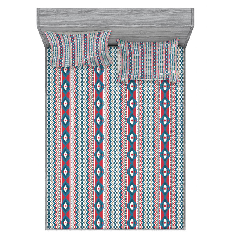 Microfiber Striped Sheet Set, Queen Sheet Set with Fitted Sheet
