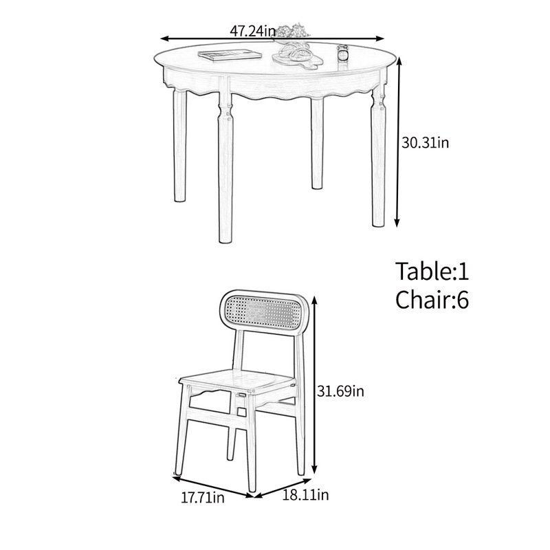 Classic solid wood table set, 7