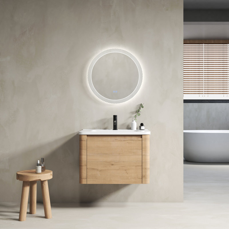 Meuble-lavabo mural 28 po avec lavabo en céramique blanche et porte à fermeture en douceur, emballage KD, contreplaqué