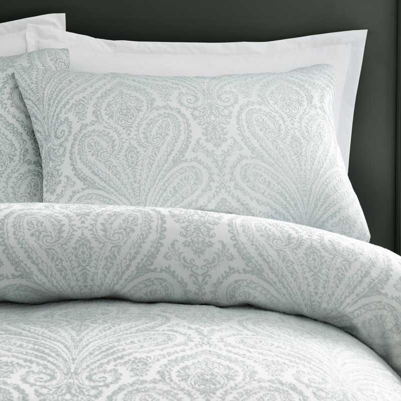 MONTPELLIER Cotton Blend Paisley Duvet Cover Set with Pillowcases, Super King Duvet Cover + 2 Standard Pillowcases, Green