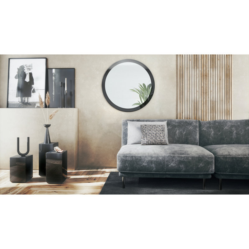 Colwich Engineered Wood Flat Wall Mirror, High-Gloss Black, 80cm H x 80cm W