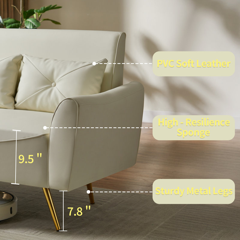 Canapé 47,6 pouces en similicuir, petit canapé en cuir pour petit espace, Beige