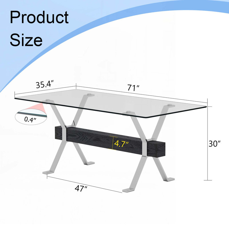 Kaspen Rectangular,dinning table,dining room table, Silver/Black, 71" L x 35.4" W