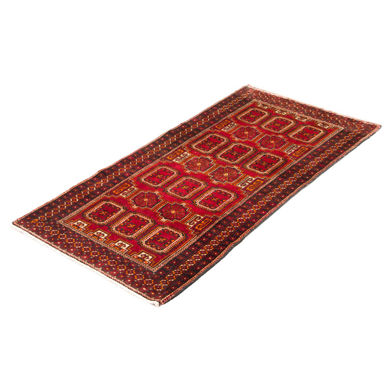 Tapis de couloir unique en laine noué à la main nouvel âge 3 pi 0 po x 6 pi 5 po Elsby en rouge / noir / jaune