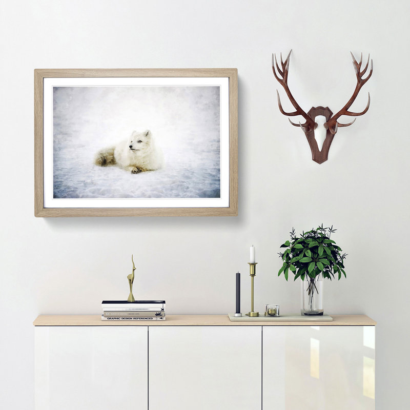 Resting Arctic Fox - Picture Frame Painting Print, 33cm H x 45cm W x 2cm D, Oak Framed