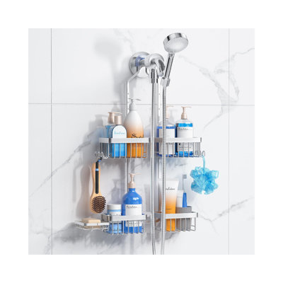 Hanging Shower Caddy For Handheld Shower Heads (Silver)