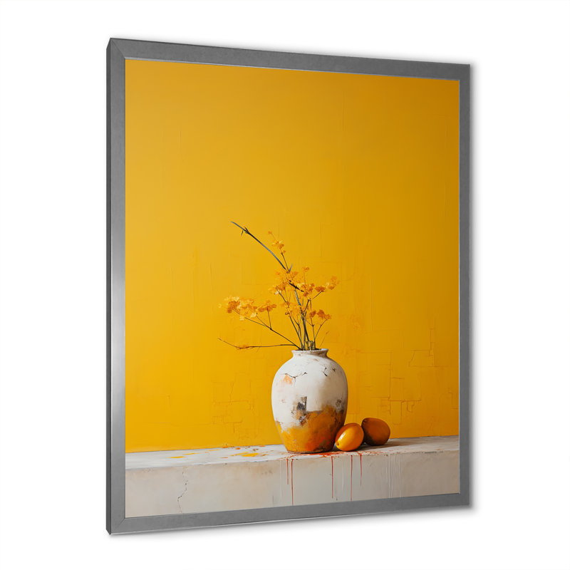Minimalisme jaune blanc sur fond blanc, H 32 po x l 24 po x P 1 po, Cadre simple argenté