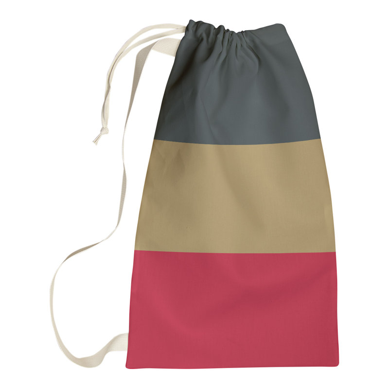 Fabric Laundry Bag with Handles, 36" H x 28" W x 1.5" D, Steel Gray/Gold/Red