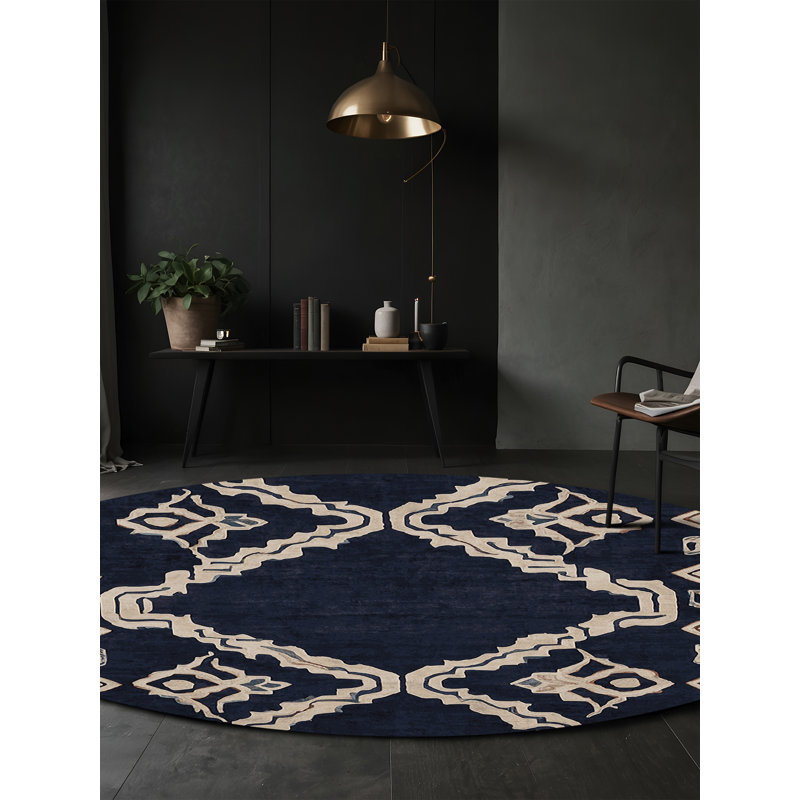 Machine Washable Gray Area Rug, Round 4'