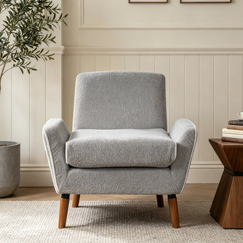 Fauteuil d'appoint rembourré avec pieds en bois d'hévéa, Gray