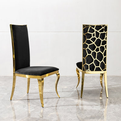 Ensemble de chaises de salle à manger en velours élégant avec dossier unique et pieds en acier inoxydable miroir, confortable et durable