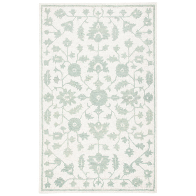 Joran Hand Tufted Wool/Cotton Oriental Rug in Green/Ivory, Rectangle 5' x 8'