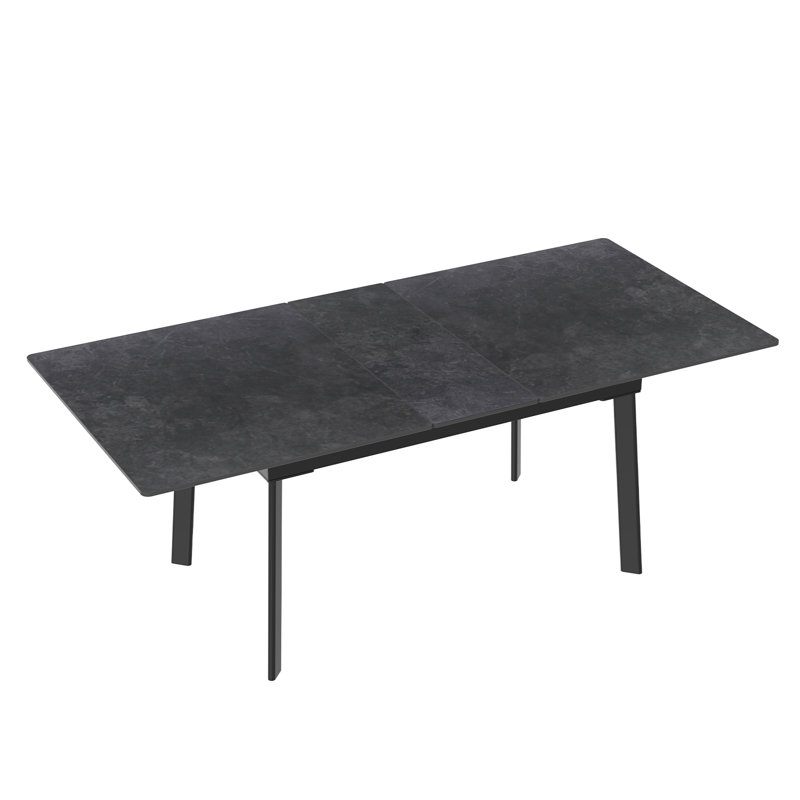 Table de salle à manger extensible en pierre frittée Valleau, Noir, 31.1" H x 62.9" L x 31.5" W
