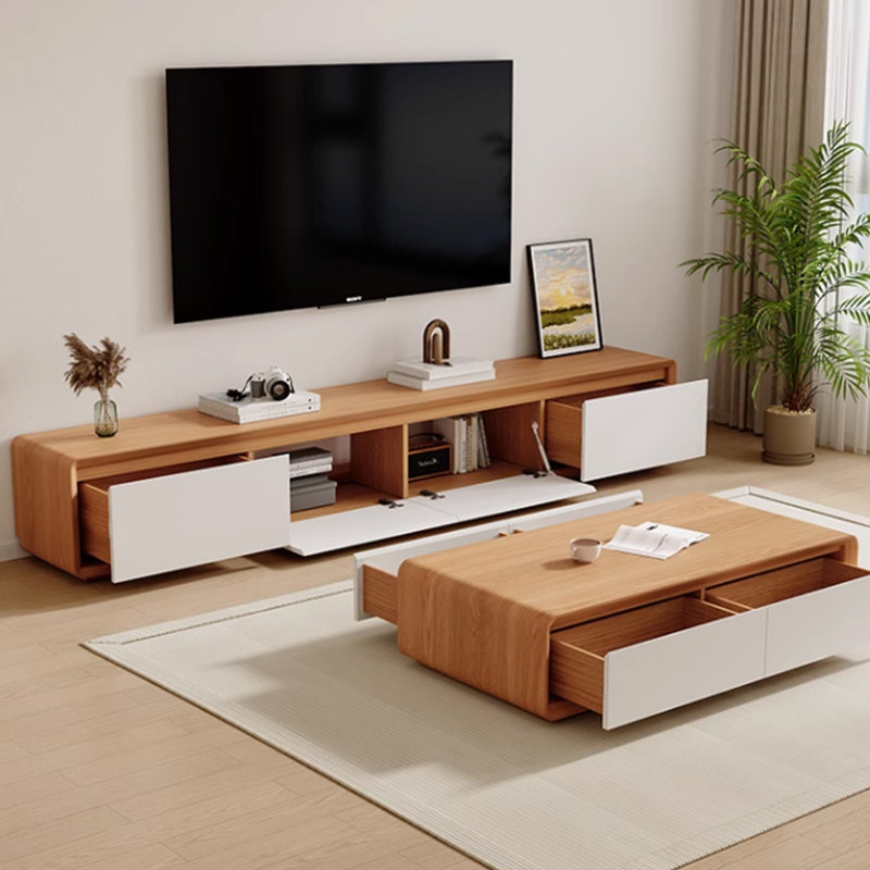 Meuble télé et table basse en hévéa, Blanc